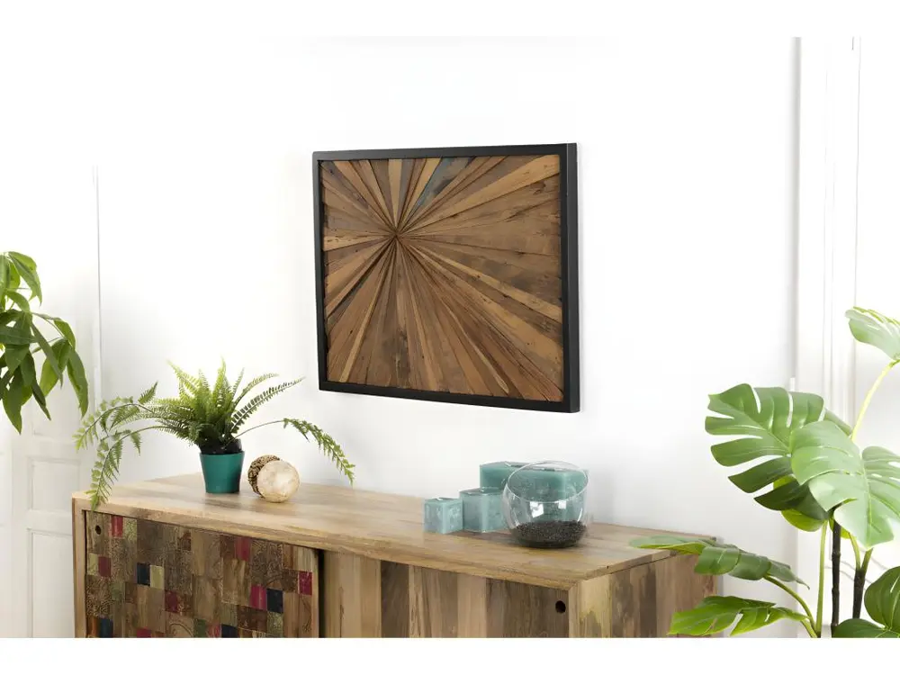 Décoration murale rectangulaire en teck recyclé naturel 60x80cm