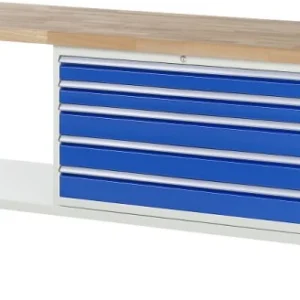 Etabli mobile RAU 8000 - exemple 8371 L2000 x P700 x H880-1080 mm conteneur de sous-structure à droite 5x tiroirs : 2xH90...