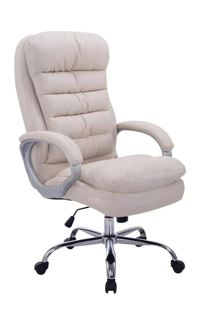 Fauteuil de bureau ergonomique et confortable jusqu'à 235 kg en tissu crème et métal chromé 10_0002402