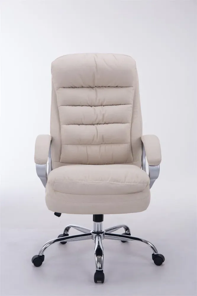 Fauteuil de bureau ergonomique et confortable jusqu'à 235 kg en tissu crème et métal chromé 10_0002402