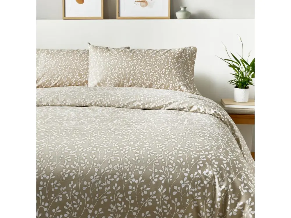 Housse de couette en coton imprimé de feuilles Taupe