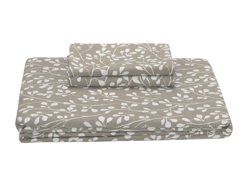 Housse de couette en coton imprimé de feuilles Taupe