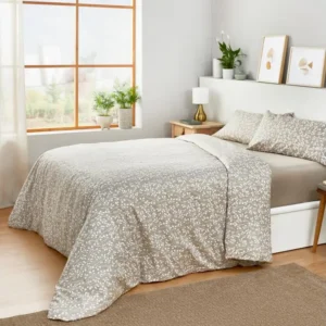 Housse de couette en coton imprimé de feuilles Taupe