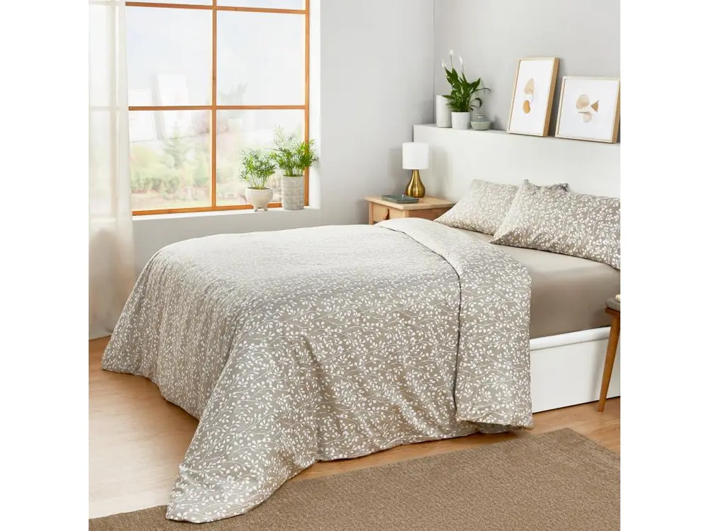 Housse de couette en coton imprimé de feuilles Taupe