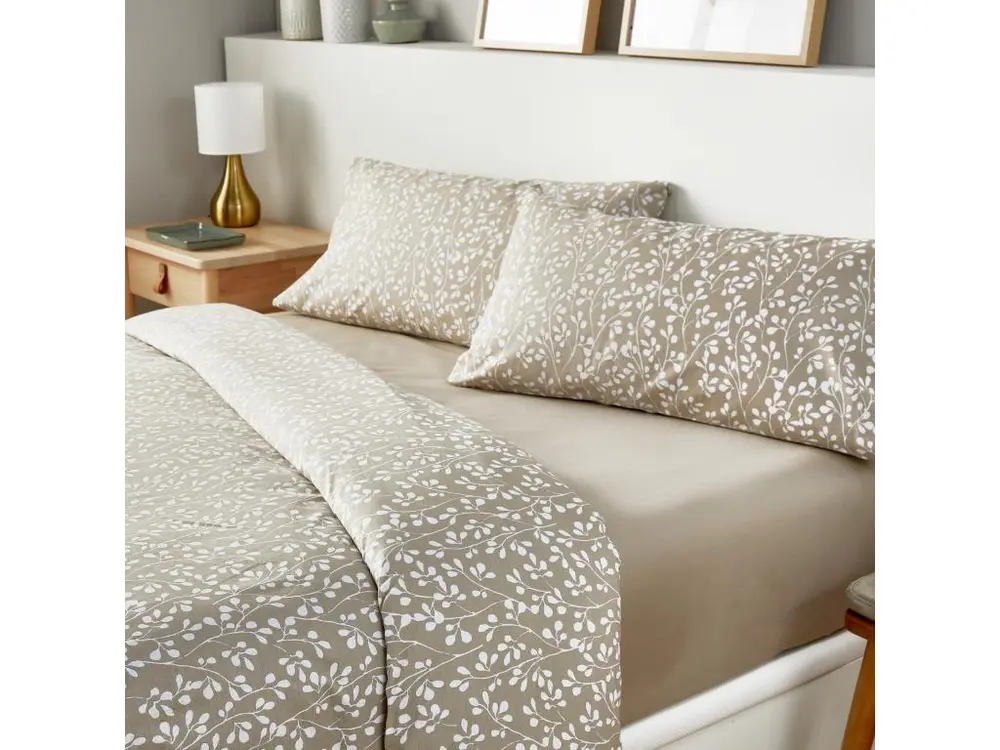 Housse de couette en coton imprimé de feuilles Taupe