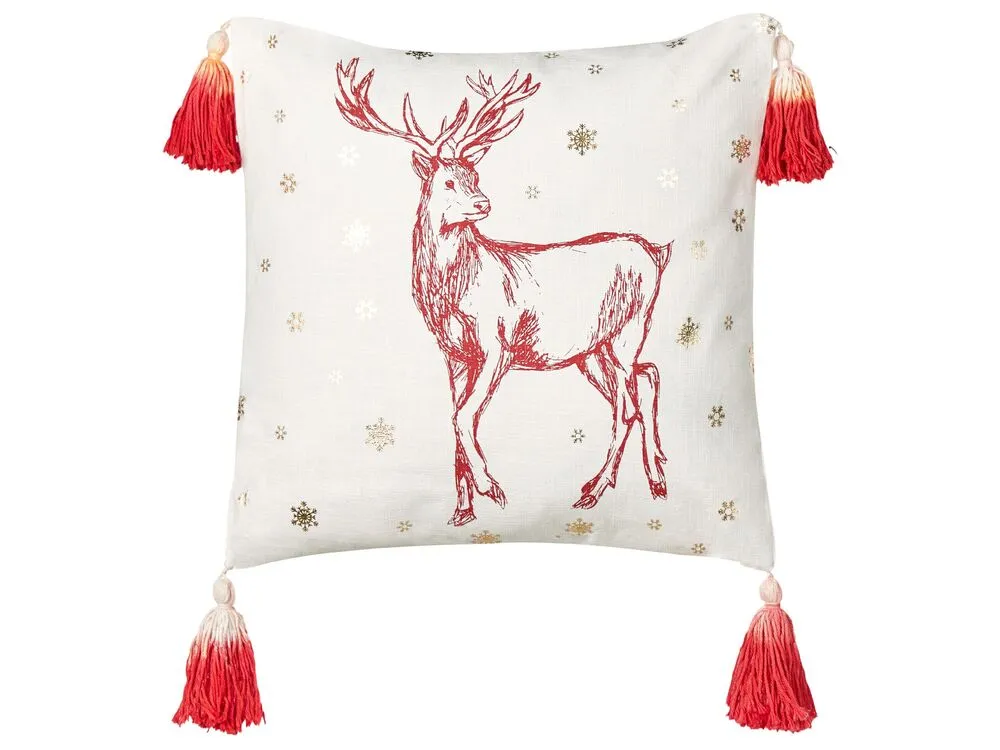 Lot de 2 coussins en coton blanc à motif de cerf rouge 45 x 45 cm VALLOTA