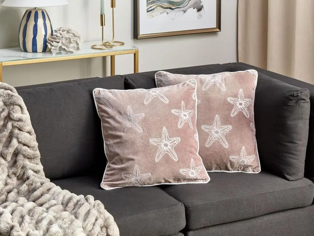 Lot de 2 coussins en velours à motif d'étoile de mer rose 45 x 45 cm CERAMIUM