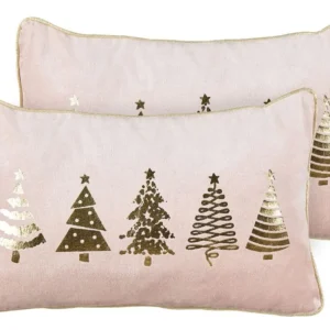 Lot de 2 coussins en velours rose à imprimés d'arbres de Noël 30 x 50 cm ALSOBIA