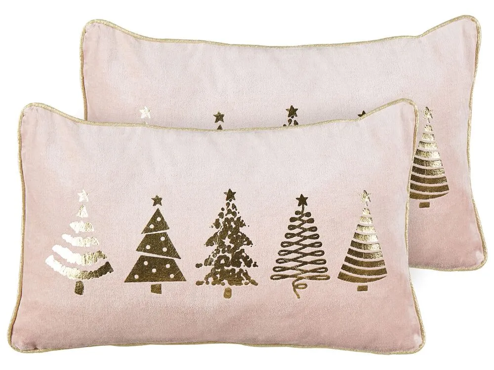 Lot de 2 coussins en velours rose à imprimés d'arbres de Noël 30 x 50 cm ALSOBIA