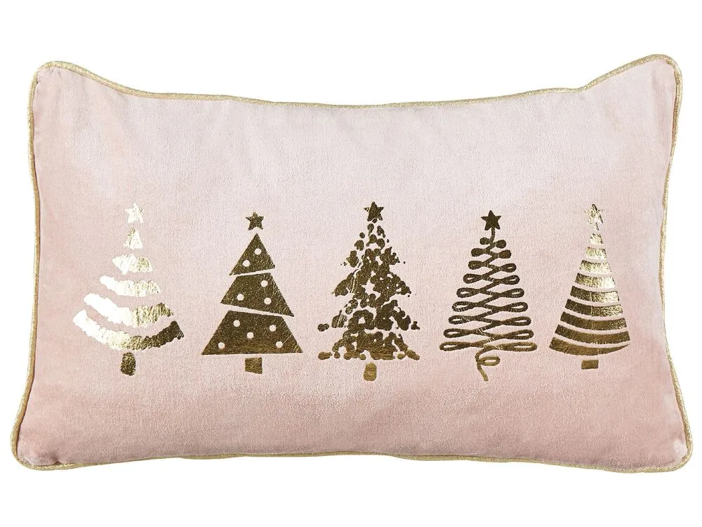 Lot de 2 coussins en velours rose à imprimés d'arbres de Noël 30 x 50 cm ALSOBIA