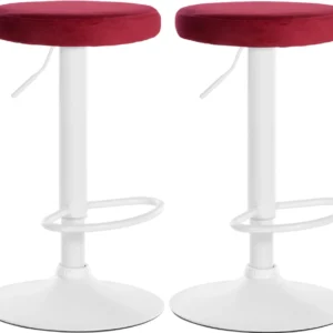 Lot de 2 tabourets de bar avec assise en tissu velours rouge et cadre métal blanc TDB10702