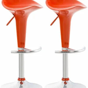 Lot de 2 tabourets de bar design orange pivotant et hauteur réglable TDB10032