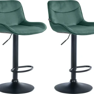 Lot de 2 tabourets de bar pivotant forme ergonomique surpiqûres décoratives en velours vert cadre en métal noir 10_0006602