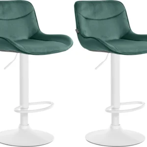 Lot de 2 tabourets de bar pivotant forme ergonomique surpiqûres décoratives en velours vert cadre en métal blanc 10_0006600