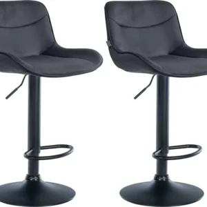 Lot de 2 tabourets de bar pivotant forme ergonomique surpiqûres décoratives en velours noir cadre en métal noir 10_0006362