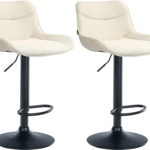 Lot de 2 tabourets de bar pivotant forme ergonomique surpiqûres décoratives en tissu crème cadre en métal noir 10_0006005