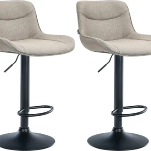 Lot de 2 tabourets de bar pivotant forme ergonomique surpiqûres décoratives en tissu taupe cadre en métal noir 10_0005997