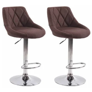 Lot de 2 tabourets de bar pivotant hauteur réglable en tissu marron surpiqûres décoratives cadre en métal chromé 10_0006371