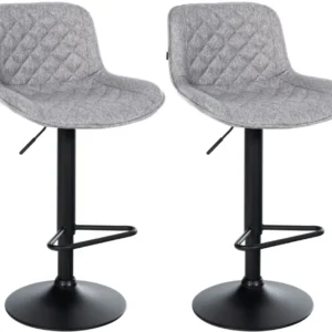 Lot de 2 tabourets de bar repose-pieds hauteur réglable en tissu gris manifeste coutures losange cadre métal noir 10_0006232