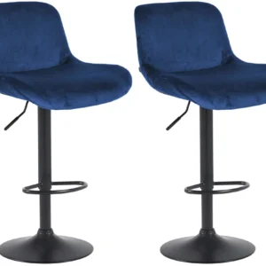 Lot de 2 tabourets de bar réglable en hauteur et rotatif repose-pieds en velours bleu cadre en métal noir 10_0006393