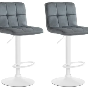 Lot de 2 tabourets de bar en velours gris ténébreux avec coutures décoratives pied en trompette métal blanc 10_0004402