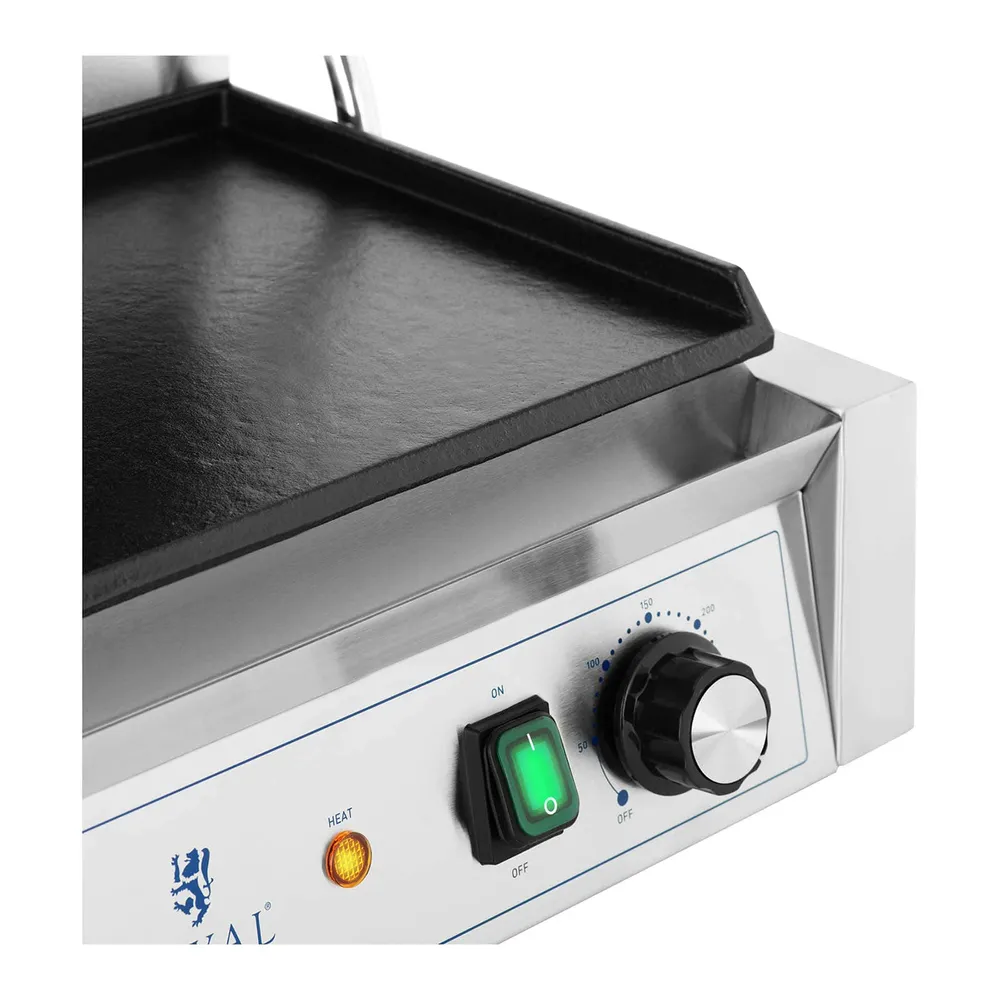 Machine à panini dupliqué appareil toaster rainurée + lisse 3600 watts 50 - 300 °C avec collecteur de graisse inox fonte d...