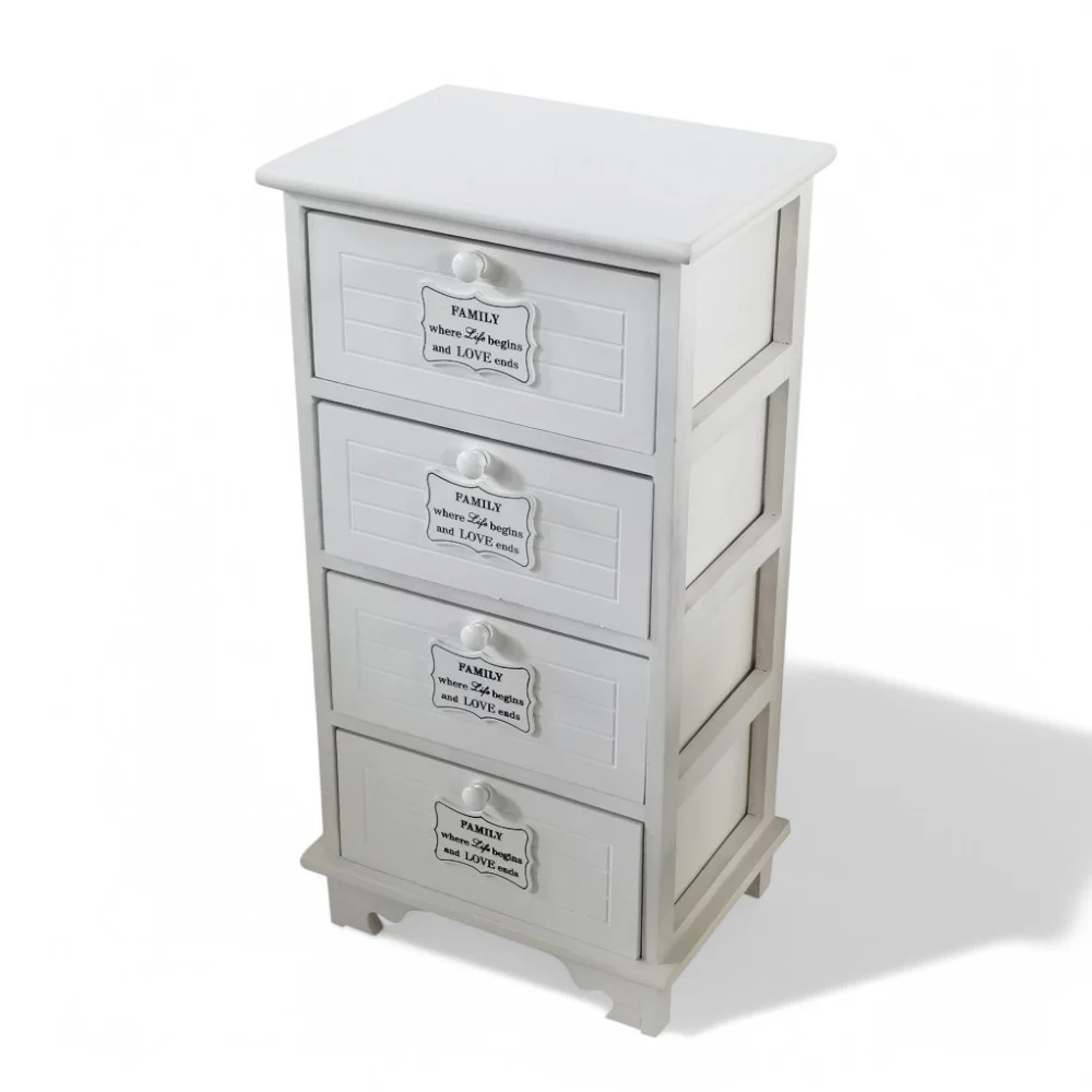 Mobiletto rettangolare bianco legno con 4 cassetti 37x28xH73 cm