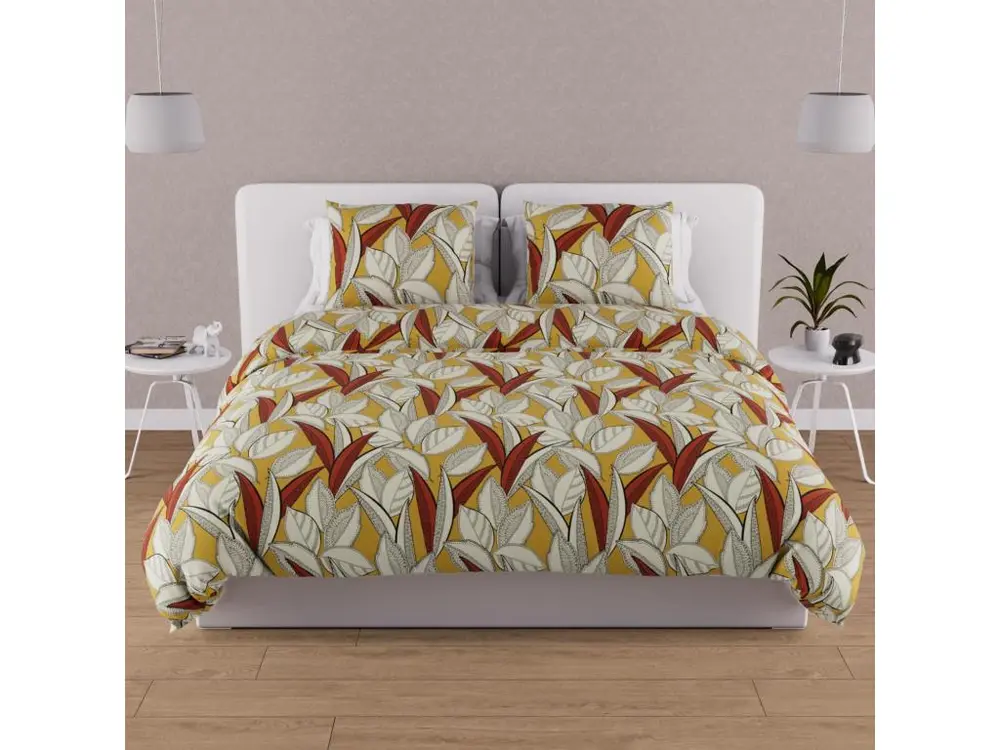 Parure housse de couette en coton 57 fils 240x220 cm TOGO moutarde, par Soleil d'ocre