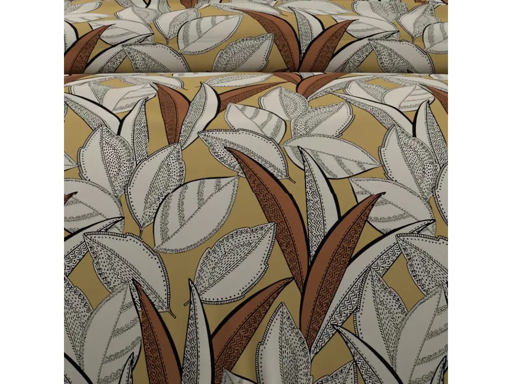 Parure housse de couette en coton 57 fils 240x220 cm TOGO moutarde, par Soleil d'ocre