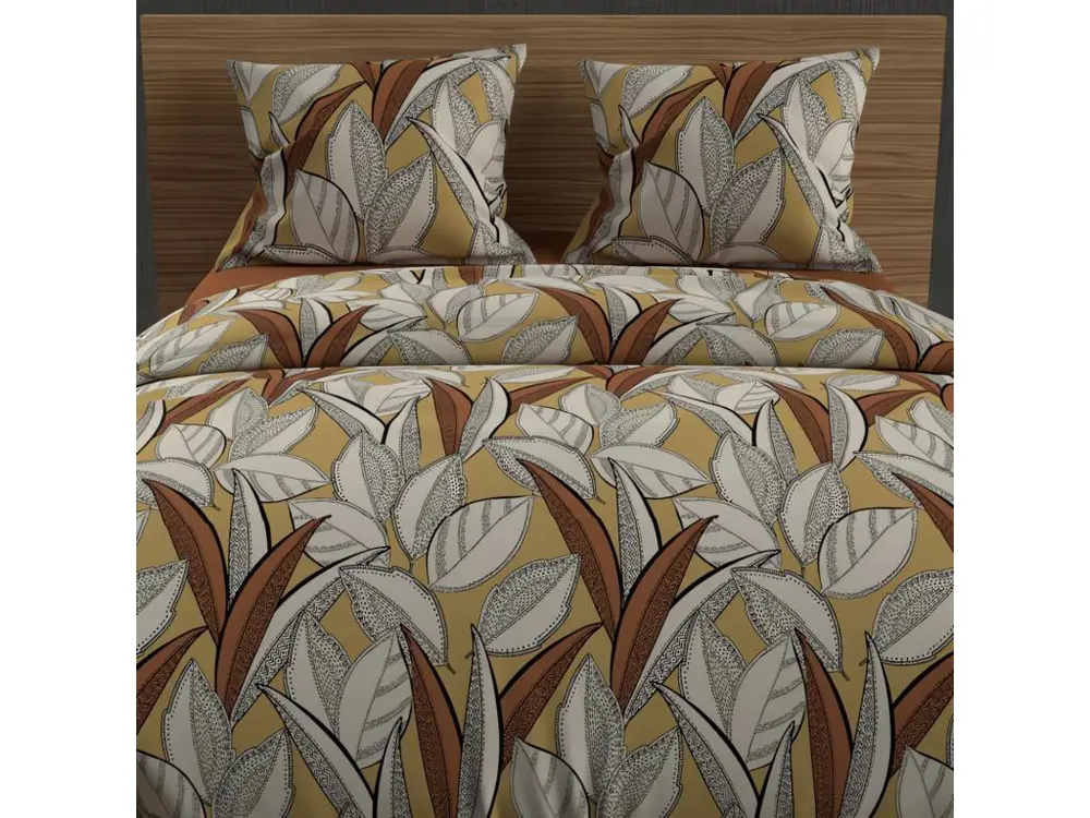 Parure housse de couette en coton 57 fils 240x220 cm TOGO moutarde, par Soleil d'ocre