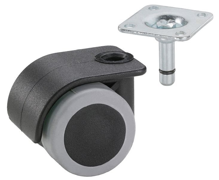 Rouleau de conteneur Dörner + Helmer pour sols réceptifs avec plaque 38 x 38 mm TPE 35 mm capacité de charge 70 kg UE: 12...