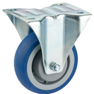 Roulette fixe Dörner + Helmer COMFORT avec bande de roulement en TPE bleu et protection de filetage boîtier galvanisé 125x...