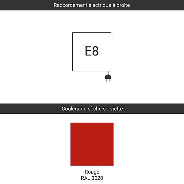 Sèche-serviette électrique rouge trafic de 640mm haut / 200mm vaste - 100 Watt - EAS640/200E83020