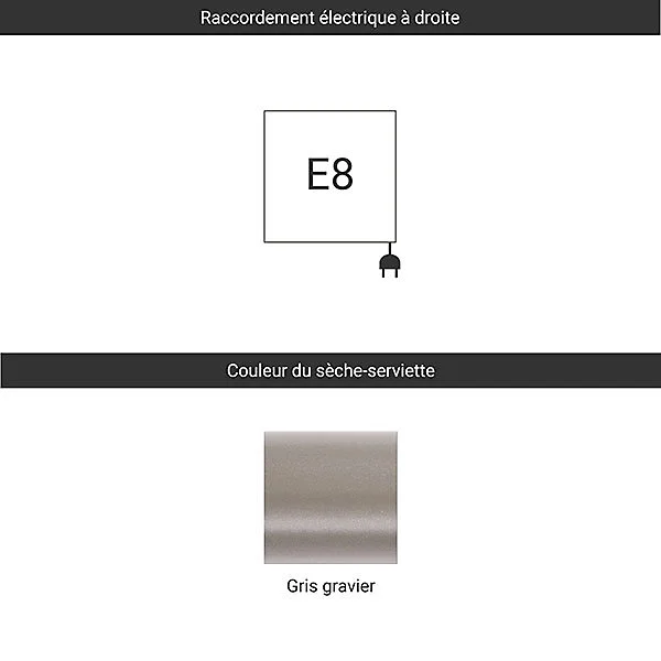 Sèche-serviette électrique taupe de 1280mm de haut et 200mm de grand - 300 Watt - EAS1280/200E8RGR