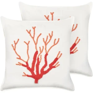 Set 2 En coton Cushions Coral Motif 45 x 45 cm White CORALIUM