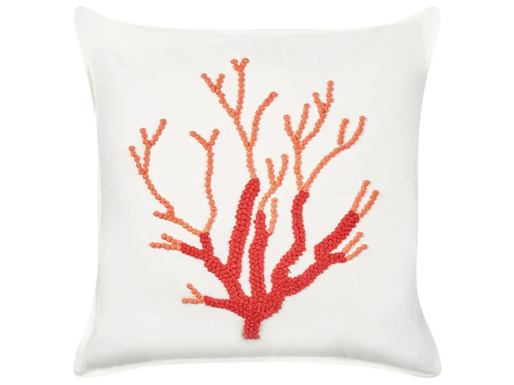 Set 2 En coton Cushions Coral Motif 45 x 45 cm White CORALIUM
