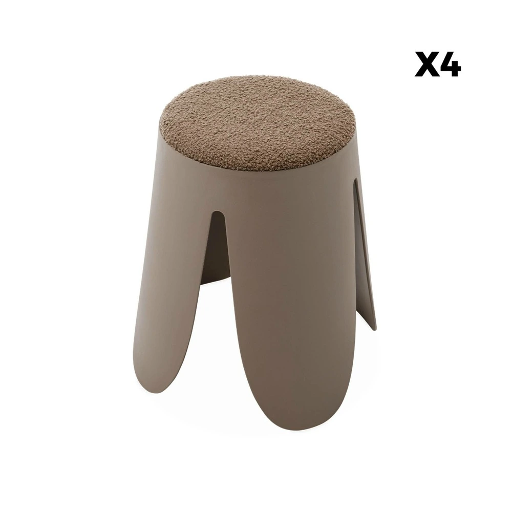 Set de 4 tabourets empilables marrons. Bouclette texturée. Niki. Ø30 / 44 x h46cm