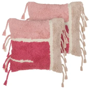 Set 2 Tufted Cotton Cushions Tassels 45 x 45 cm Rose vif BISTORTA