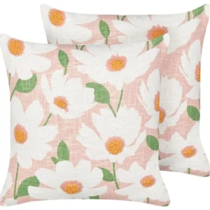 Sierkussen set van 2 katoen roze 45 x 45 cm JATROPHA