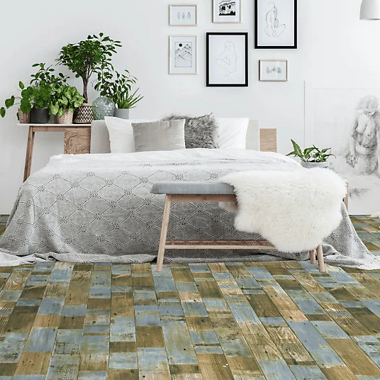 Sol Vinyle Podium - imitation Parquet bleuté - Rouleau de 4m x 8m