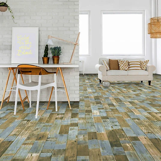 Sol Vinyle Podium - imitation Parquet bleuté - Rouleau de 4m x 8m