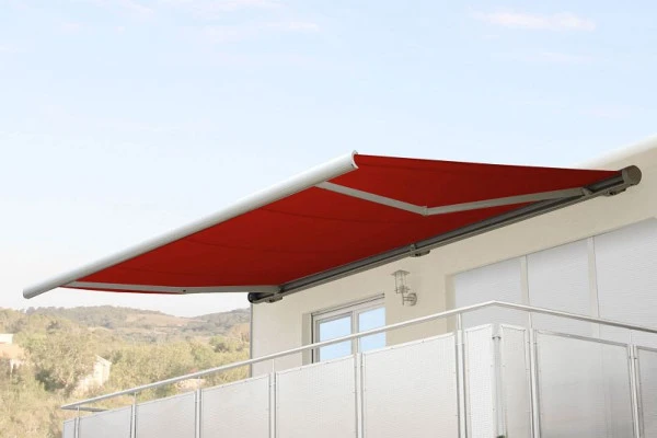 Store cassette électrique Mendler T123 store cassette complète 45x3m polyester rouge bordeaux 76468+34432 commander à bas...