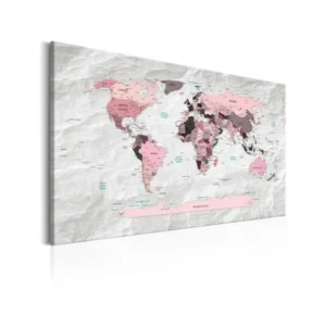 Tableau Cartes du monde World Map: Rose vif Continents : Taille - 60 x 40 cm