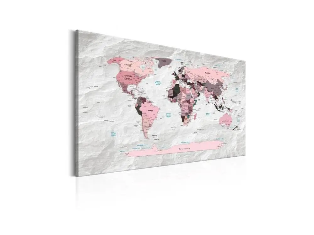 Tableau Cartes du monde World Map: Rose vif Continents : Taille - 60 x 40 cm