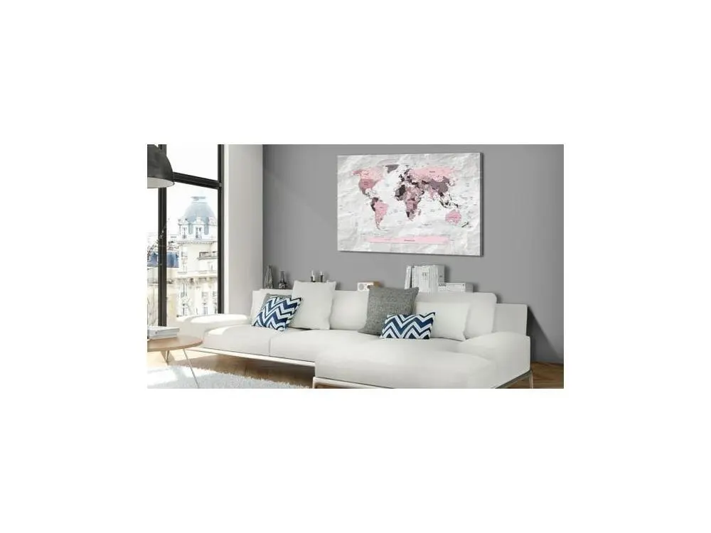 Tableau Cartes du monde World Map: Rose vif Continents : Taille - 60 x 40 cm