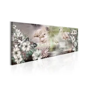 Tableau Flamingoes and Flowers : Taille - 120 x 40 cm