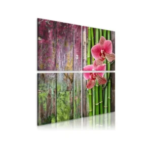 Tableau Zen Bambou et orchidée : Taille - 40 x 40 cm