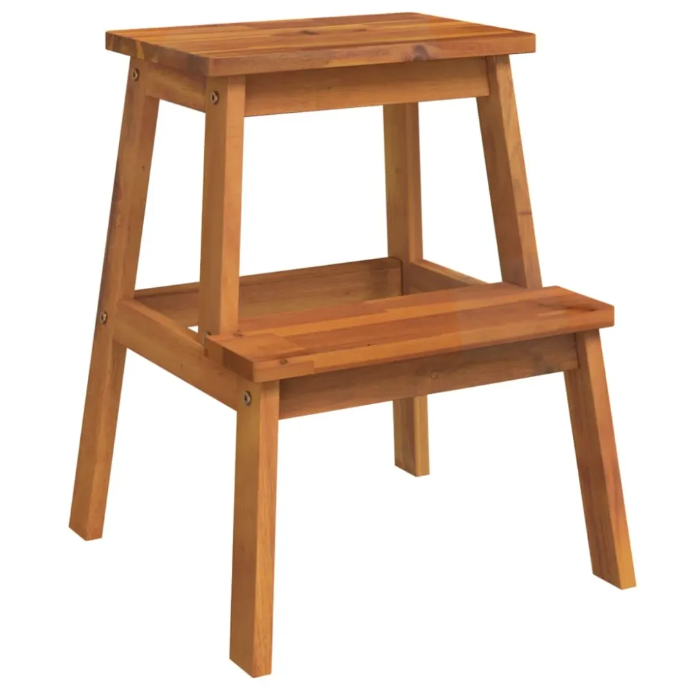 Tabouret assise escabeau 2 marches support plantes 40 x 38 x 50 cm en bois d'acacia marron DEC026379