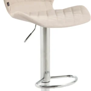 Tabouret de bar x1 avec coutures décoratives en forme de losanges en tissu crème et métal chromé 10_0004658