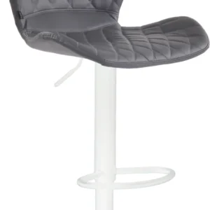 Tabouret de bar x1 avec coutures décoratives en forme de losanges en VINYLE gris et métal blanc 10_0004652